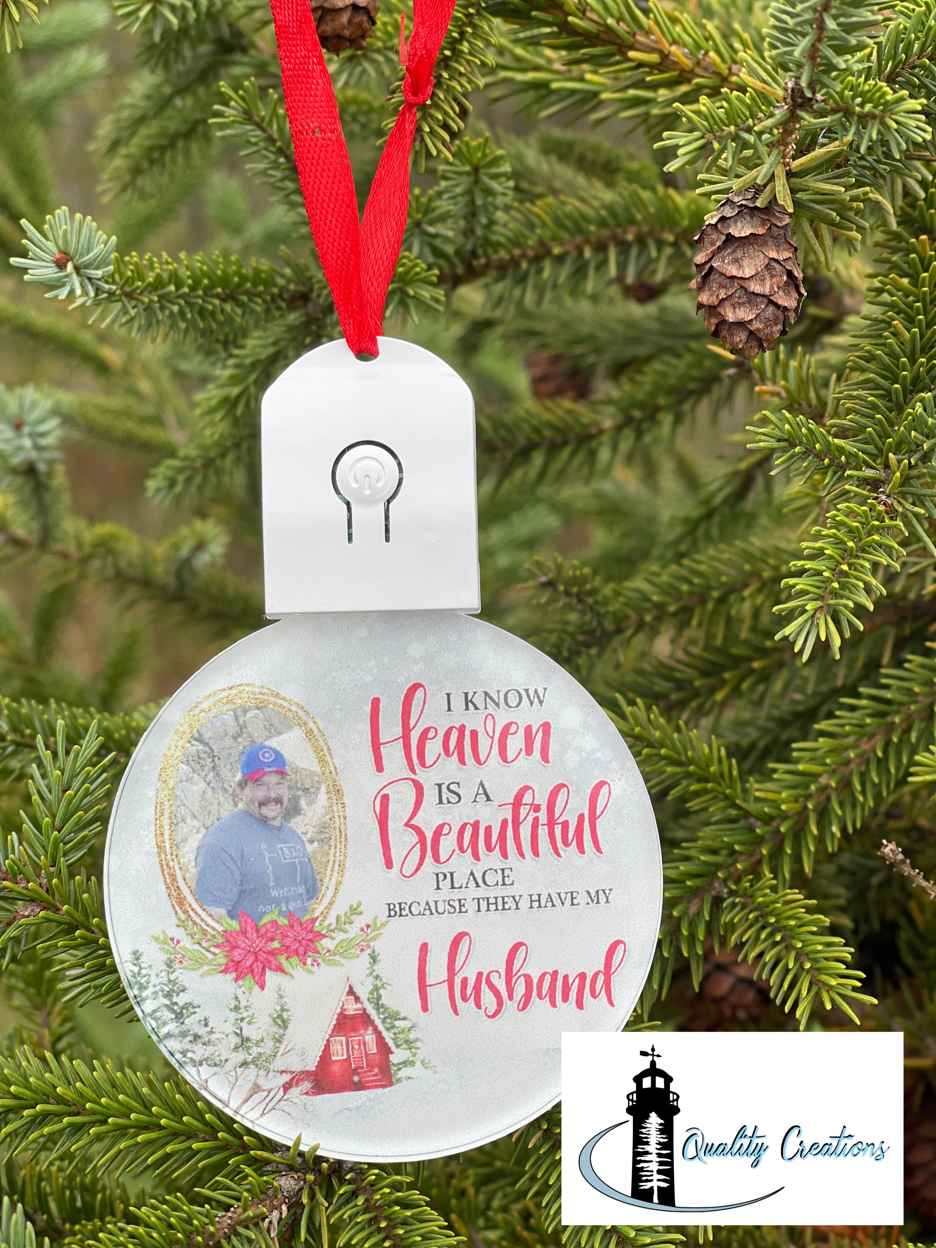 Custom Heaven is Beautiful Light up Memorial Ornament